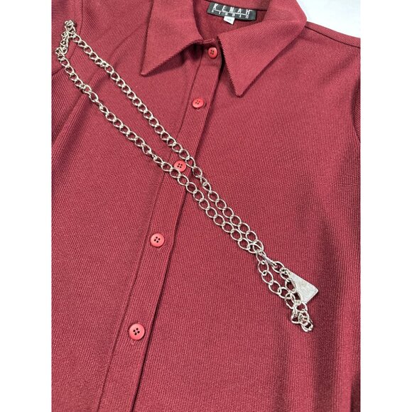 Vintage Kenar Studio Womens Size 10 Burgundy Ribbed Button Top with Necklace - Picture 5 of 8